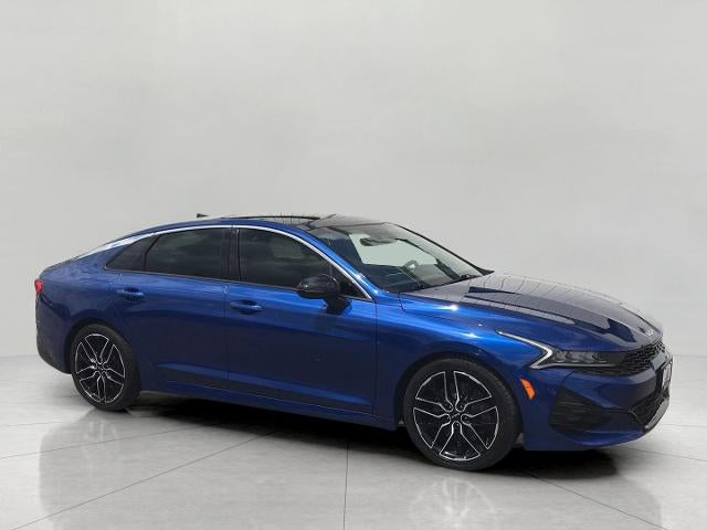 2023 Kia K5 GT DCT FWD in Sapphire Blue — front three-quarter view